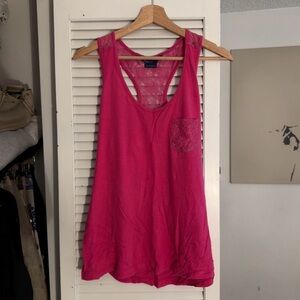 Miley Cyrus & Max Azria Lace Racerback Tank | Pink | XL | Y2K